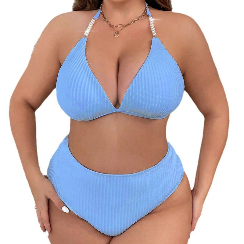 Women's High-Cut Triangle Bikini with Ribbed Texture Mune Fashion