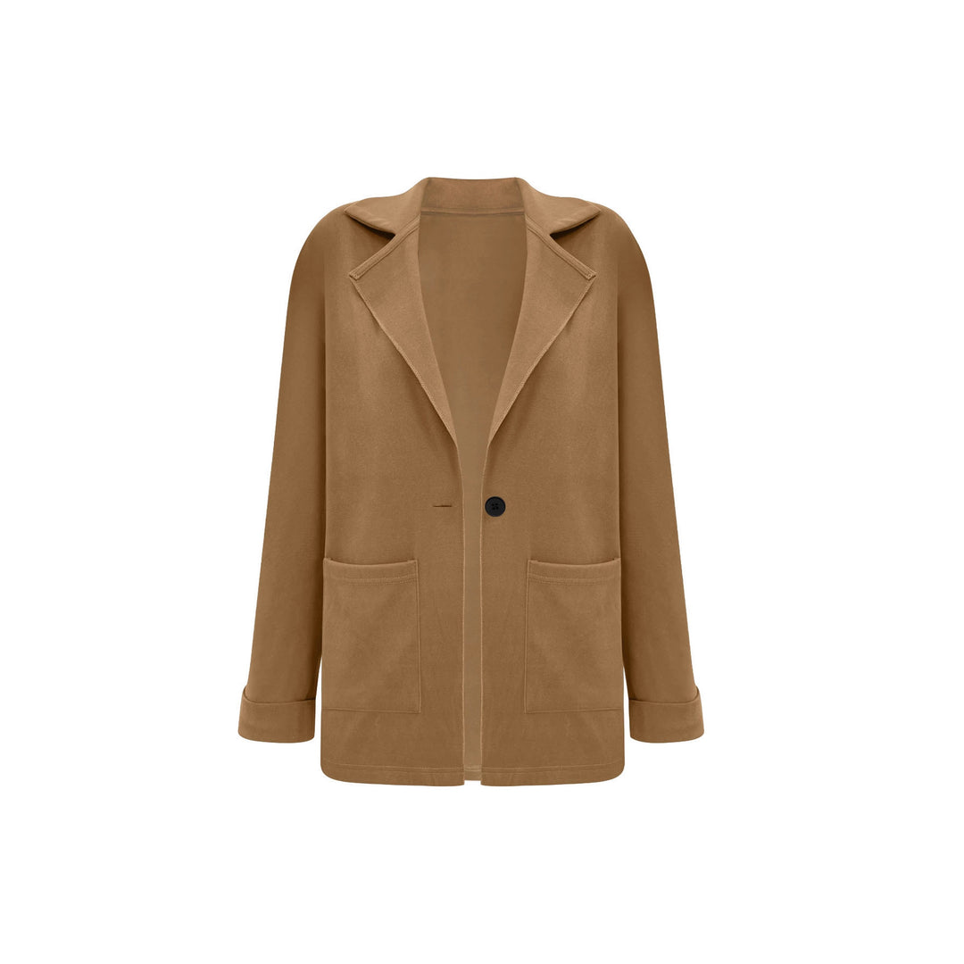 Women's Oversize Blazer-Cardigan with Notched Collar, Patch Pockets and Rolled Sleeves Mune Fashion