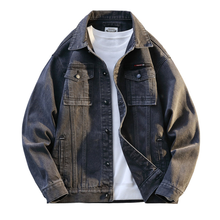 Men's Stone-Washed Oversized Denim Jacket with Chest Flap Pockets and Full Button Placket Mune Fashion