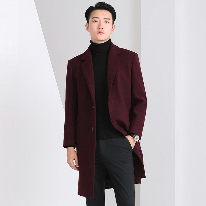 Men's Elegant Wool Coat with Classic Cut and Practical Pockets Mune