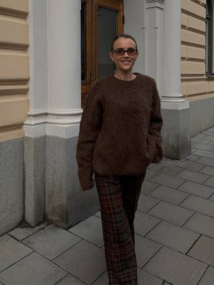Women's Cozy Mohair-Optic Sweater with Round Neck and Casual Silhouette