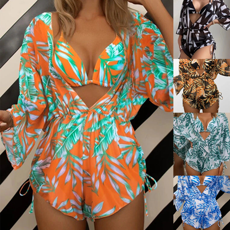 Women's beach dress with floral pattern and airy sleeves Mune Fashion