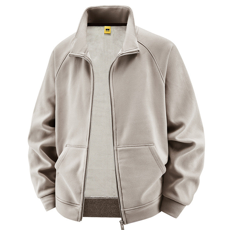 Men's Insulated Plush Lined Sweat Jacket with Stand-Up Collar and Concealed Inner Pockets Mune Fashion