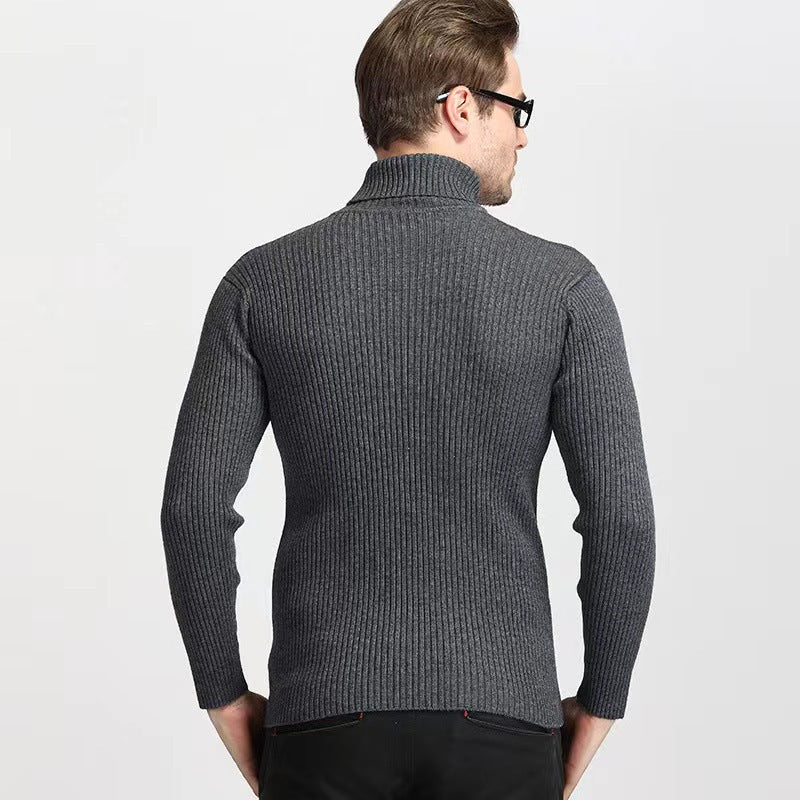 Men's narrow-cut ribbed roll-neck sweater in fine wool blend with stretch Mune Fashion
