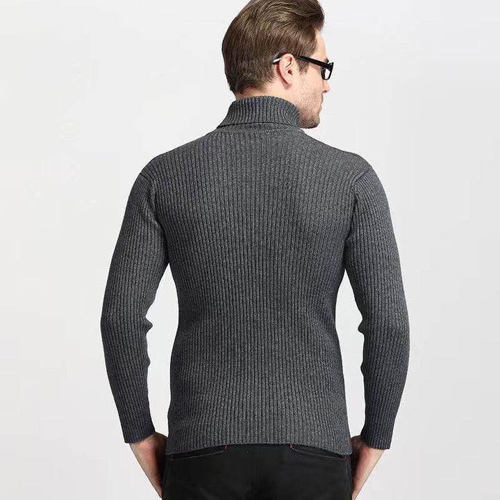 Men's narrow-cut ribbed roll-neck sweater in fine wool blend with stretch Mune Fashion
