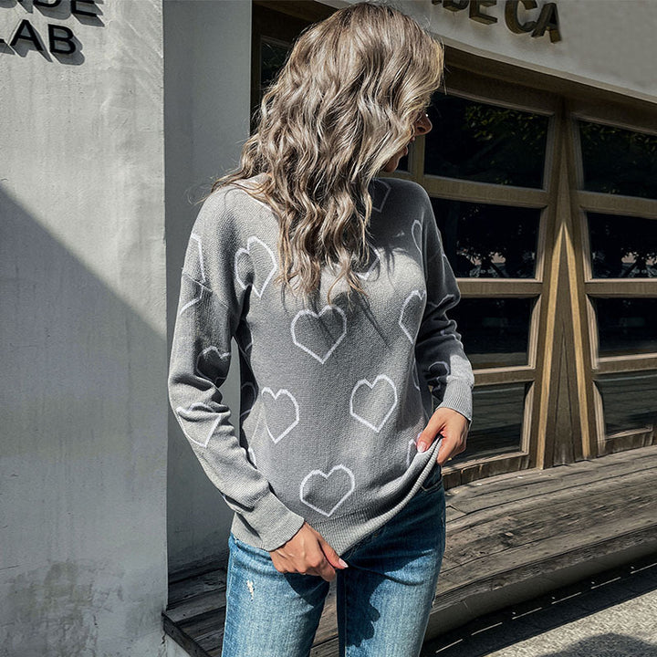 Women's fine-knit sweater with heart pattern and casual fit Mune Fashion