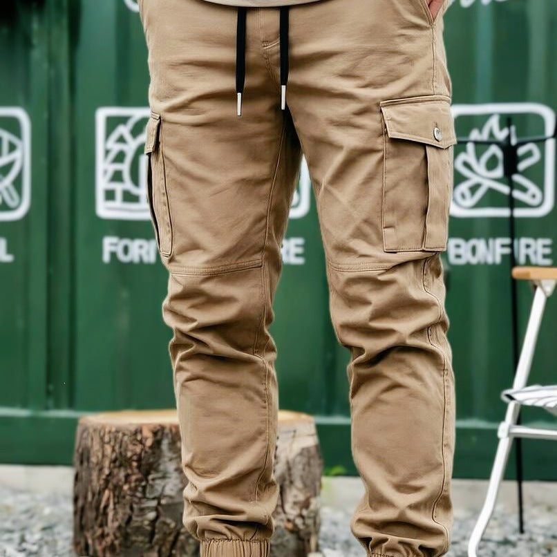 Men's Drawstring Cargo Pants in Jogger Style with Elastic Cuffs & Multiple Pockets Mune Fashion