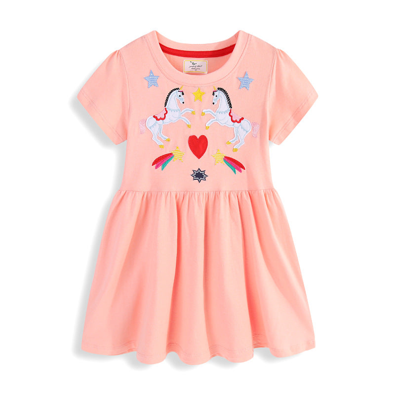 Girls summer dress with colorful unicorn motif and cheerful appliqués Mune Fashion