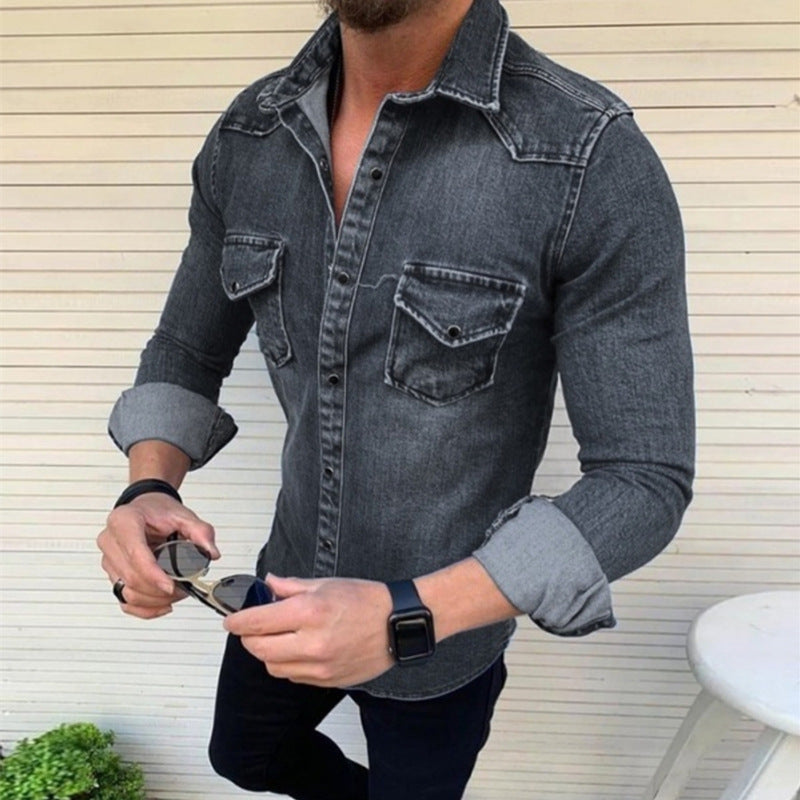 Men's Denim Shirt with Modern Cut and Practical Chest Pockets Mune Fashion