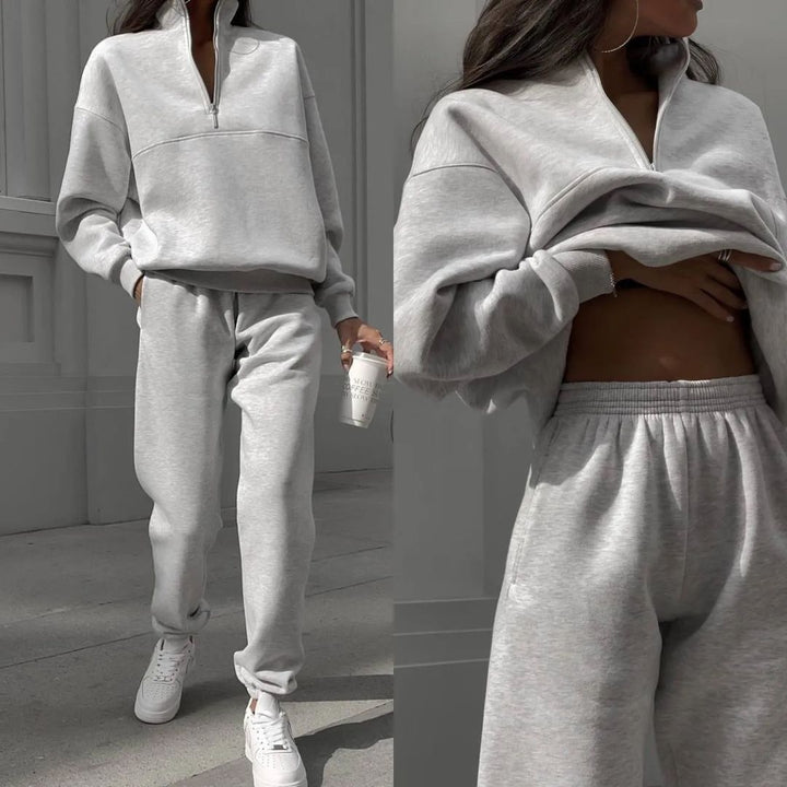 Women’s Oversize Half-Zip Sweatshirt with Stand-Up Collar and Soft Jogging Pants Mune Fashion