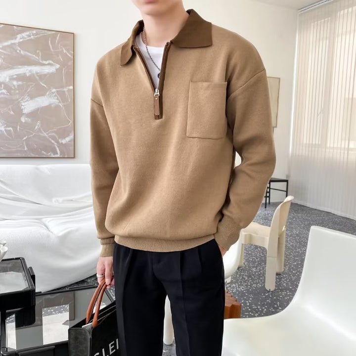Men's Elegant Sweat Jacket with Stand-Up Collar and Zipper Mune Fashion