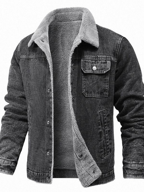 Men's Sherpa-lined denim jacket with teddy lining and chest pocket Mune Fashion