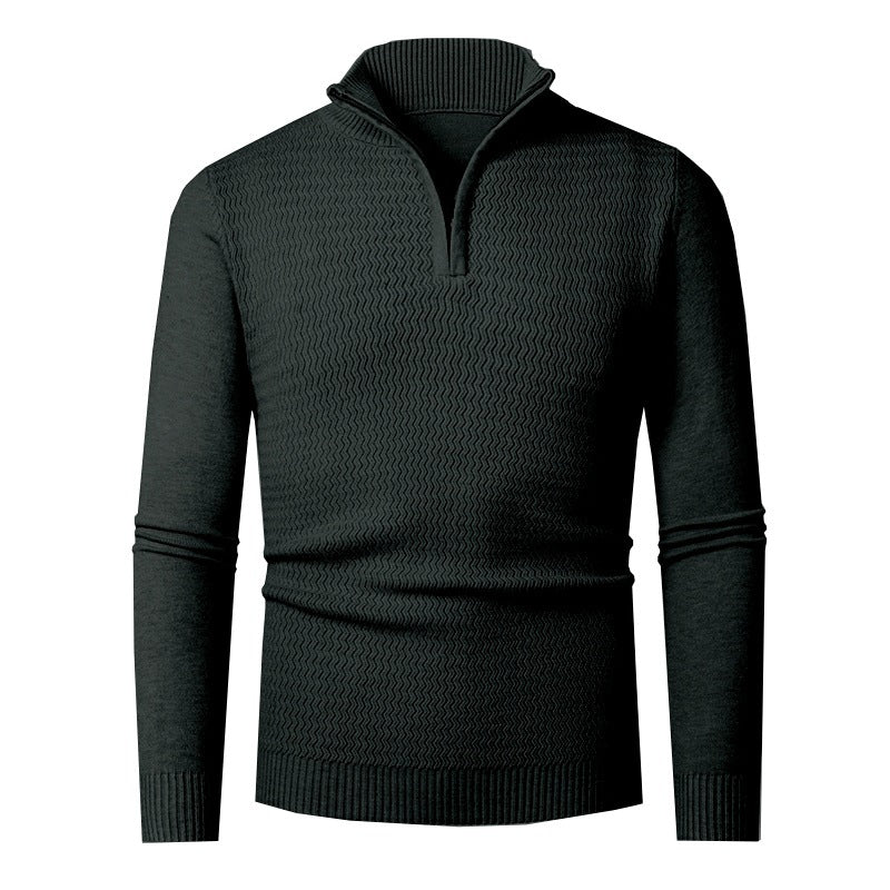 Men's fine-knit half-zip sweater with structured wave pattern and standing collar Mune Fashion