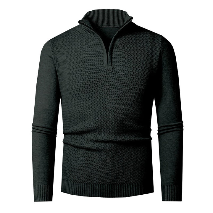 Men's fine-knit half-zip sweater with structured wave pattern and standing collar Mune Fashion