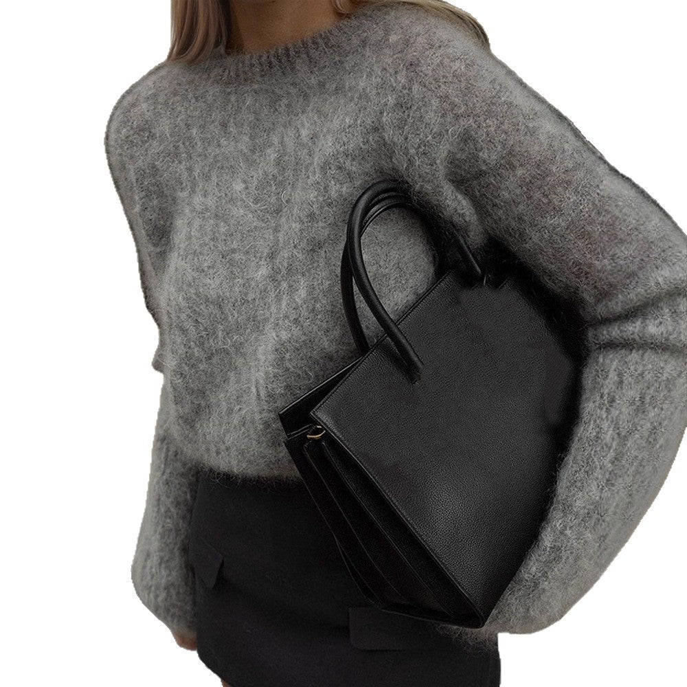 Women's Oversized Mohair Sweater with voluminous Balloon Sleeves and Fine Knit Collar Mune Fashion