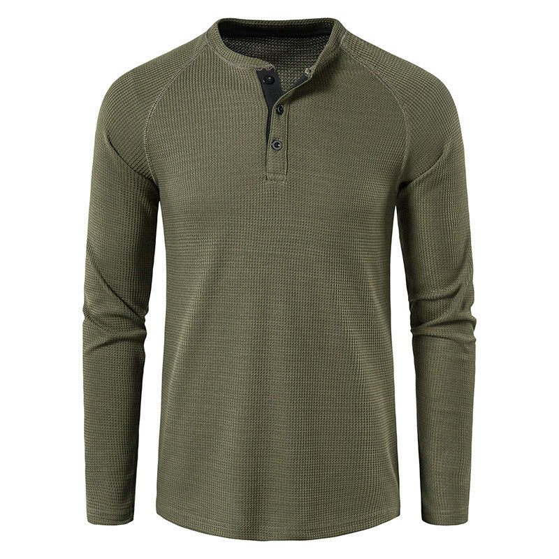 Men's structured henley long-sleeve shirt with waffle texture, half-button placket, and raglan sleeves Mune Fashion