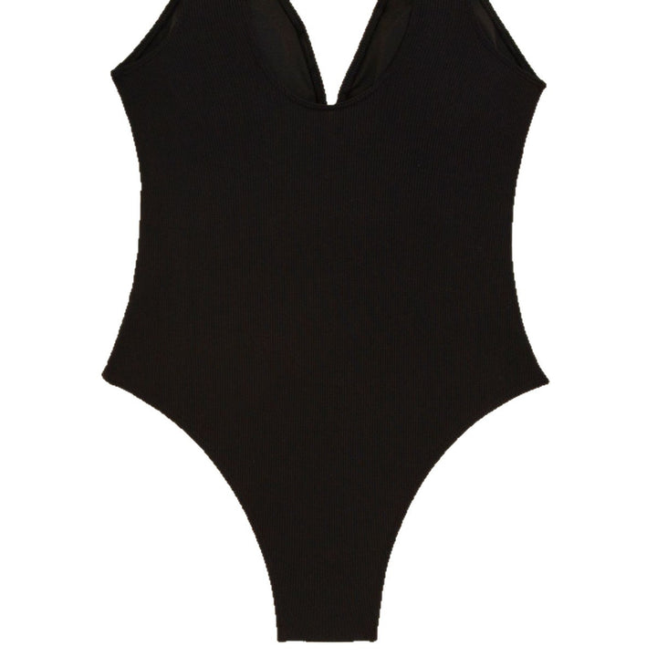 Women's One-Piece Swimsuit with Deep V-Neck and Chic Tie Belt Mune Fashion