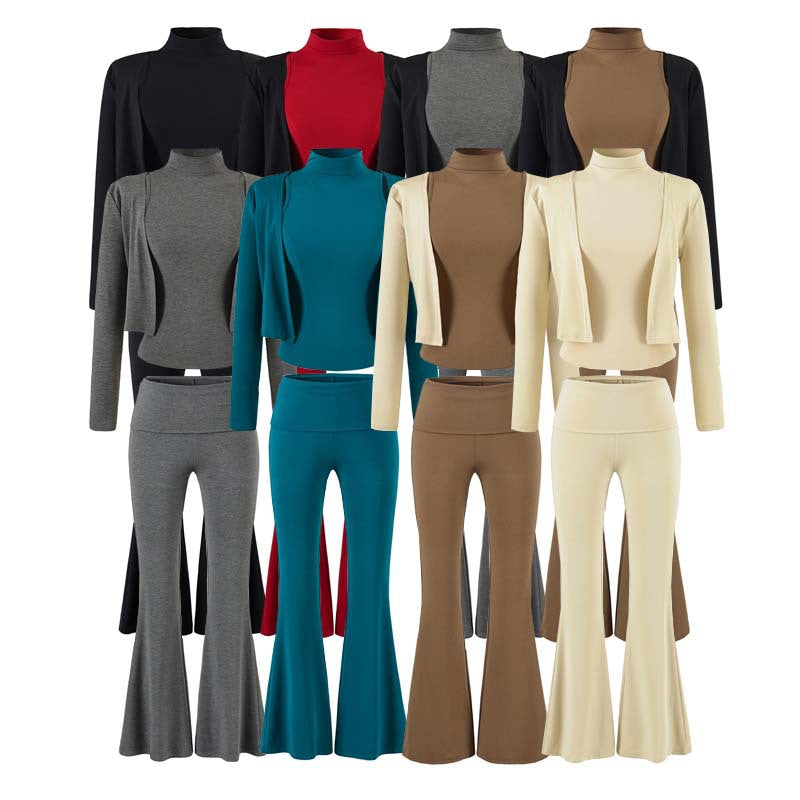 Women's Loungewear Set with Bolero, Turtleneck Cropped Top and Flared Trousers Mune Fashion