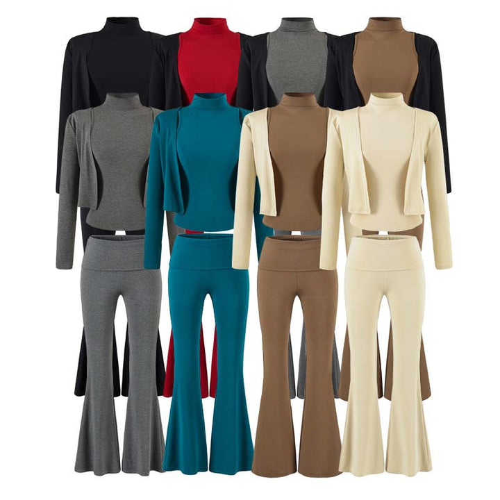 Women's Loungewear Set with Bolero, Turtleneck Cropped Top and Flared Trousers Mune Fashion