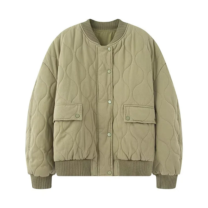 Ladies nan quilted bomber jacket with round neck, padded quilting and flap pockets Mune Fashion