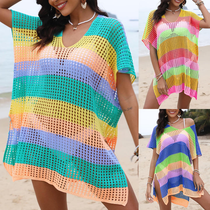 Ladies airy mesh beach cover-up with V-neck Mune Fashion