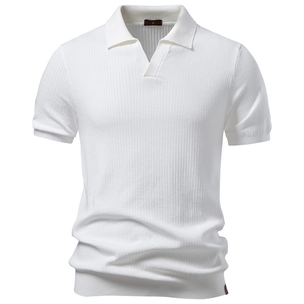 Men's fine ribbed short-sleeve polo shirt with open Kent collar Mune Fashion