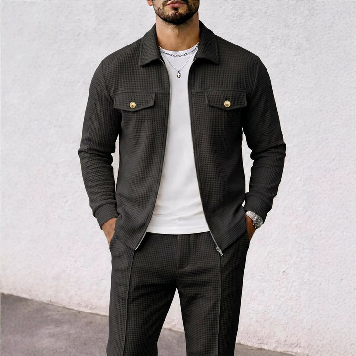 Men's structured overshirt jacket with waffle texture, flap pockets and concealed zipper Mune Fashion