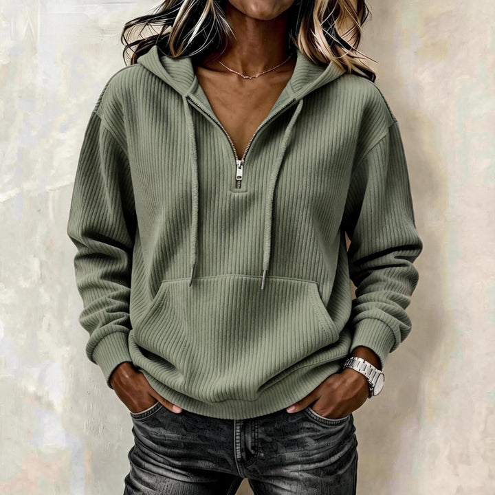 Women's casual oversized ribbed knit hoodie with half zipper Mune Fashion