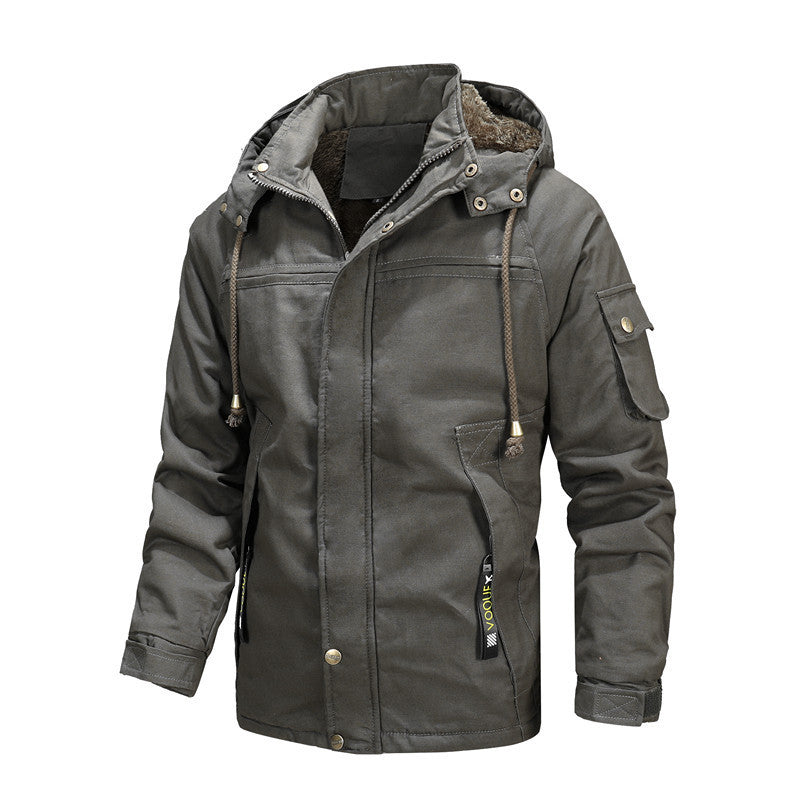 Men's waterproof hooded canvas jacket with teddy lining and multifunctional pockets Mune Fashion