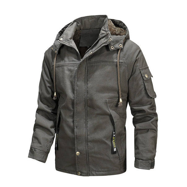 Men's waterproof hooded canvas jacket with teddy lining and multifunctional pockets Mune Fashion