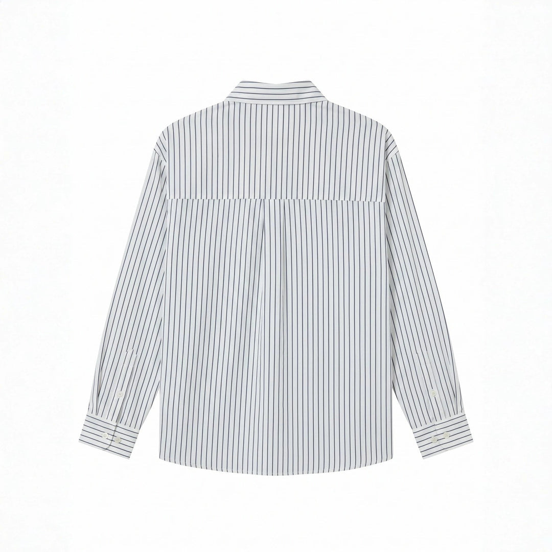 Women's oversized shirt blouse made of cotton blend with pinstripes, chest pocket, and doodle print Mune Fashion