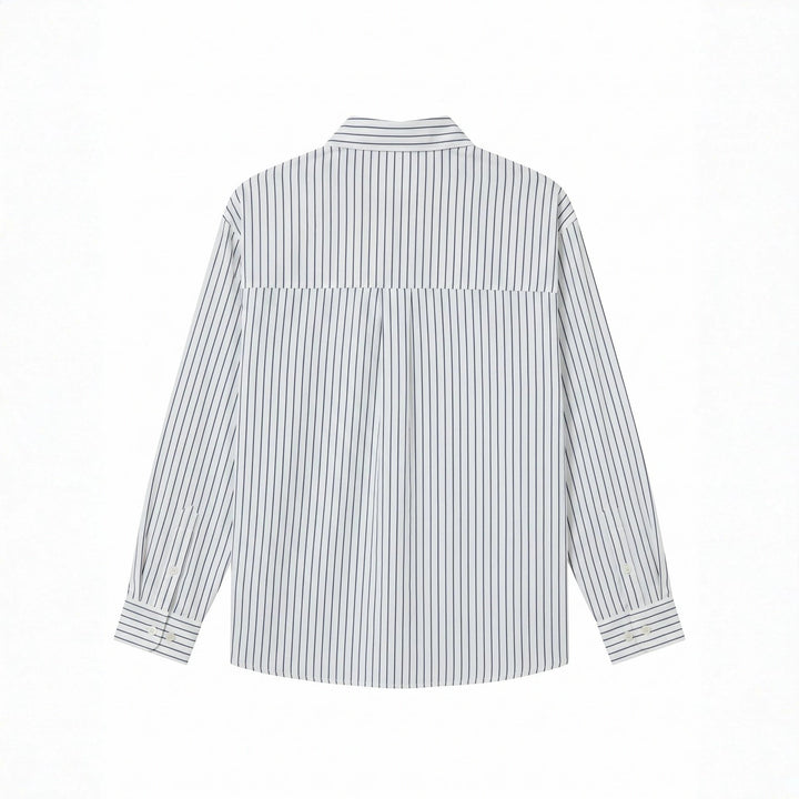 Women's oversized shirt blouse made of cotton blend with pinstripes, chest pocket, and doodle print Mune Fashion