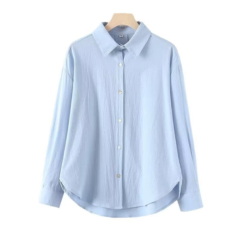 Women's Oversized Shirt Blouse made of lightweight Crepe with rounded hem and classic collar Mune Fashion