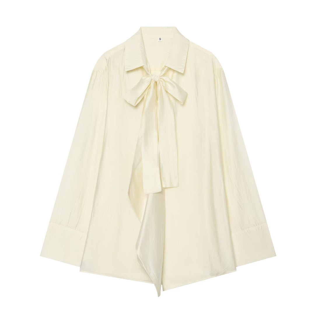 Women's Oversize Silk-Look Blouse with Slip Collar and Asymmetrical Hem