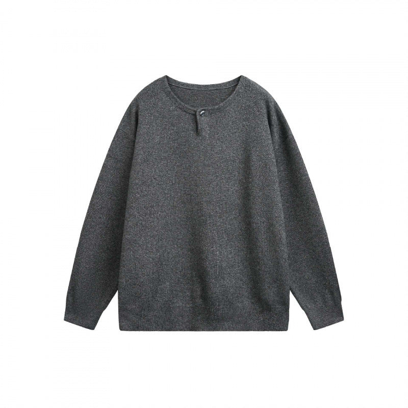 Unisex Oversize fine knit pullover with short Henley closure and structured mélange quality Mune Fashion