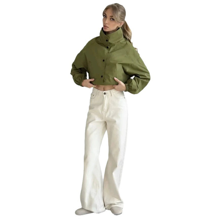 Ladies Stylish Short Jacket with High Collar