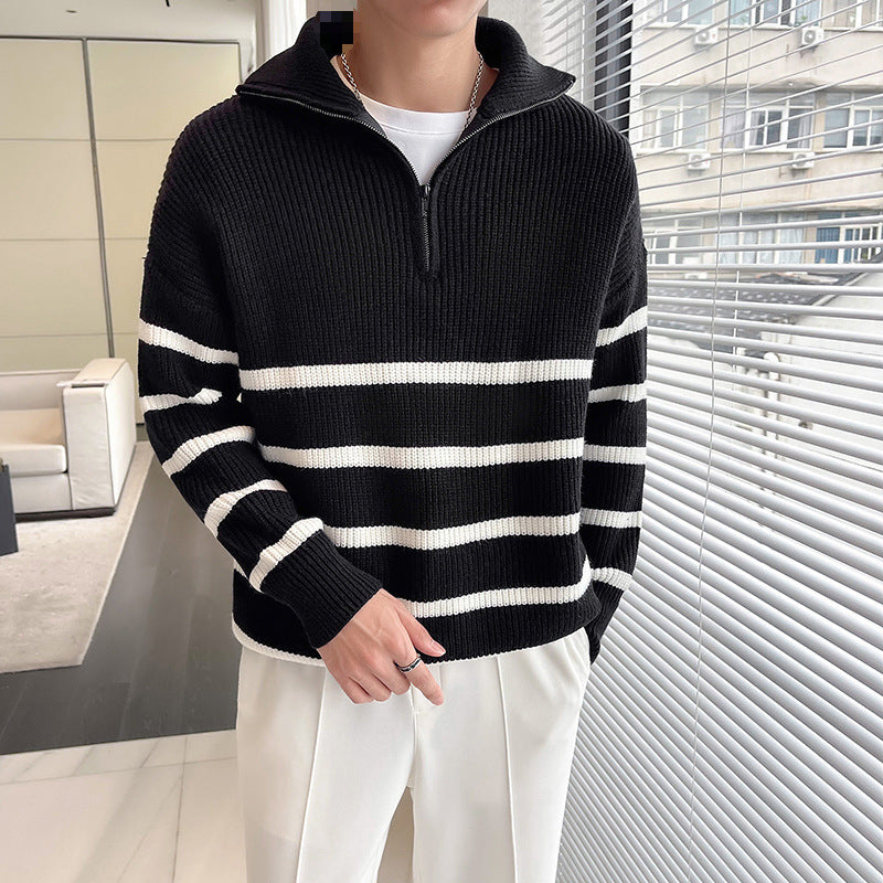 Men's Stylish Knit Sweater with Stand-up Collar and Zipper Mune Fashion