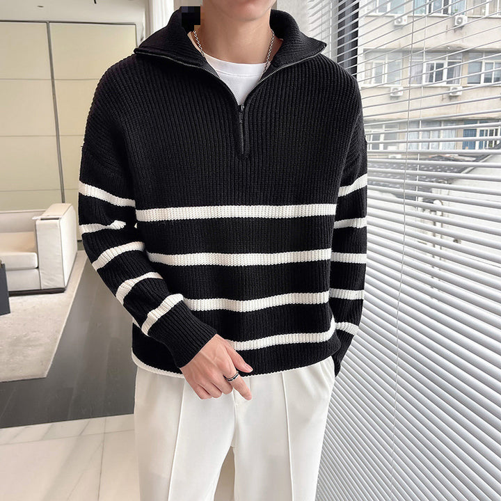 Men's Stylish Knit Sweater with Stand-up Collar and Zipper Mune Fashion