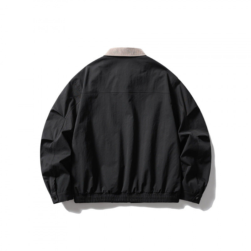 Men's Lightweight Harrington Jacket with Cord Collar and Elastic Hem Mune Fashion