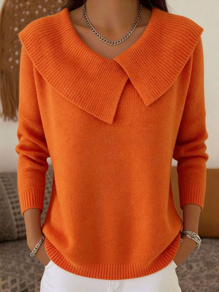 Women oversized knitted sweater with oversized sailor collar and ribbed finishes Mune Fashion