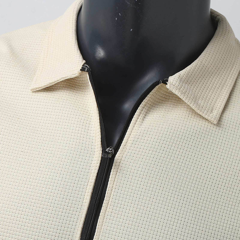 Men's structured long-sleeve shirt jacket with concealed half-zip, Kent collar, and light waffle texture Mune Fashion