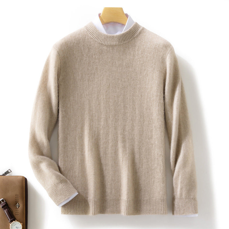 Men's fine knit pullover with a short stand-up collar, textured vertical ribbing, and slim fit Mune Fashion