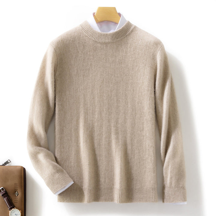 Men's fine knit pullover with a short stand-up collar, textured vertical ribbing, and slim fit Mune Fashion