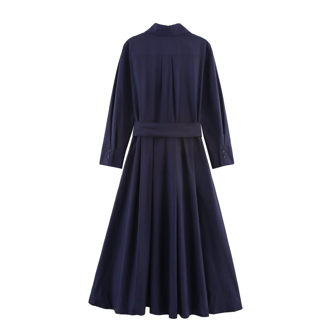 Women's Shirt Dress with Waist Belt and A-Line Skirt Mune Fashion