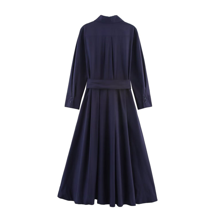 Women's Shirt Dress with Waist Belt and A-Line Skirt Mune Fashion