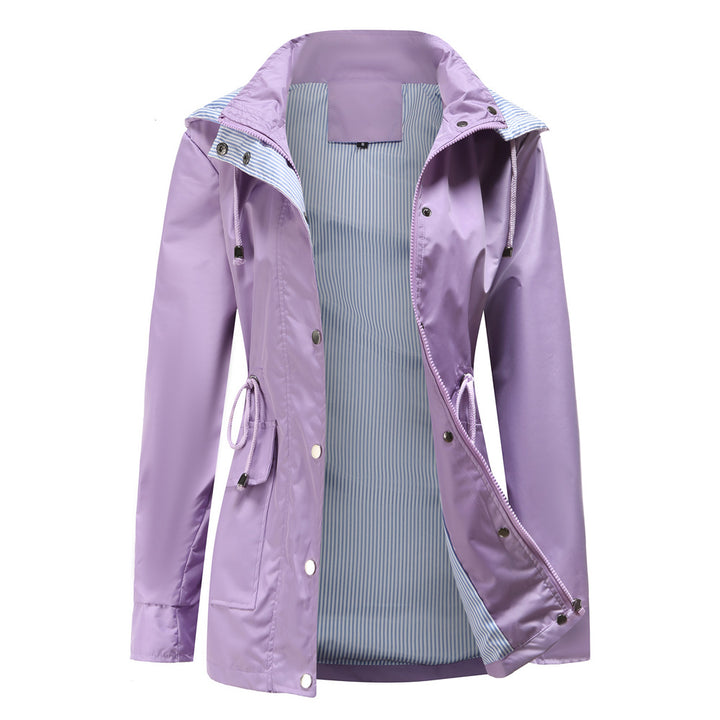 Women's lightweight waterproof rain jacket with hood and waist drawstring Mune Fashion