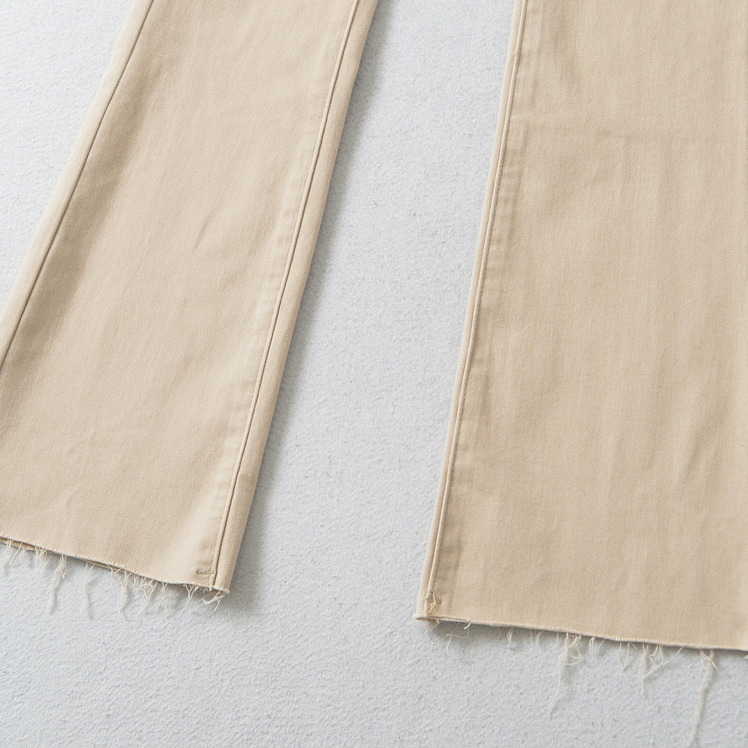 Women's Highwaist Flared Trousers made of Stretch Denim with five pockets and raw hem Mune Fashion