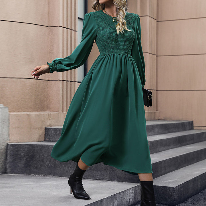 Women’s Midi Dress with Smock Insert and Long Sleeves Mune Fashion