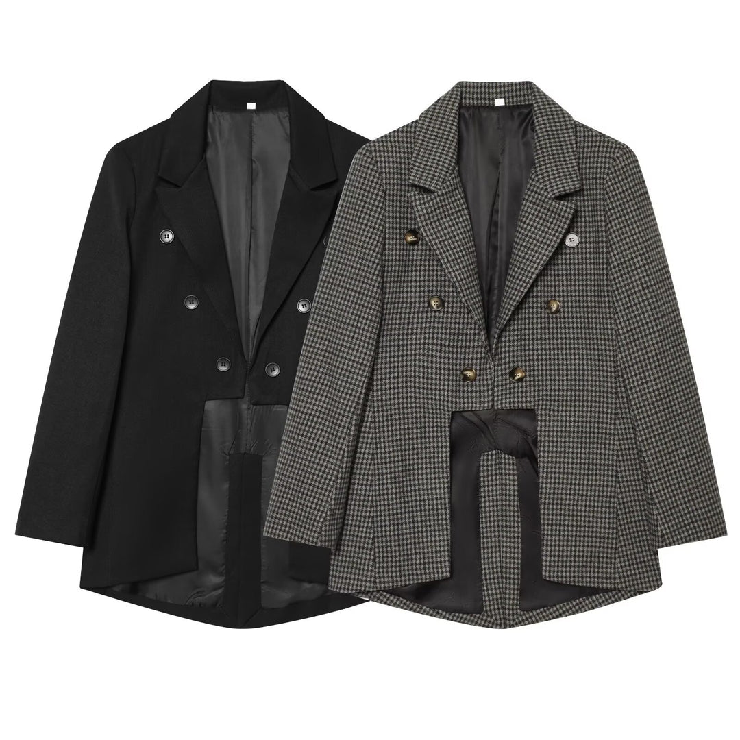 Women's Double-Breasted Oversized Blazer with Satin Lining and Extended Hem Mune Fashion