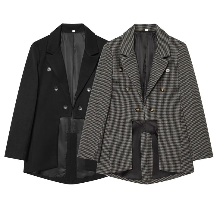Women's Double-Breasted Oversized Blazer with Satin Lining and Extended Hem Mune Fashion